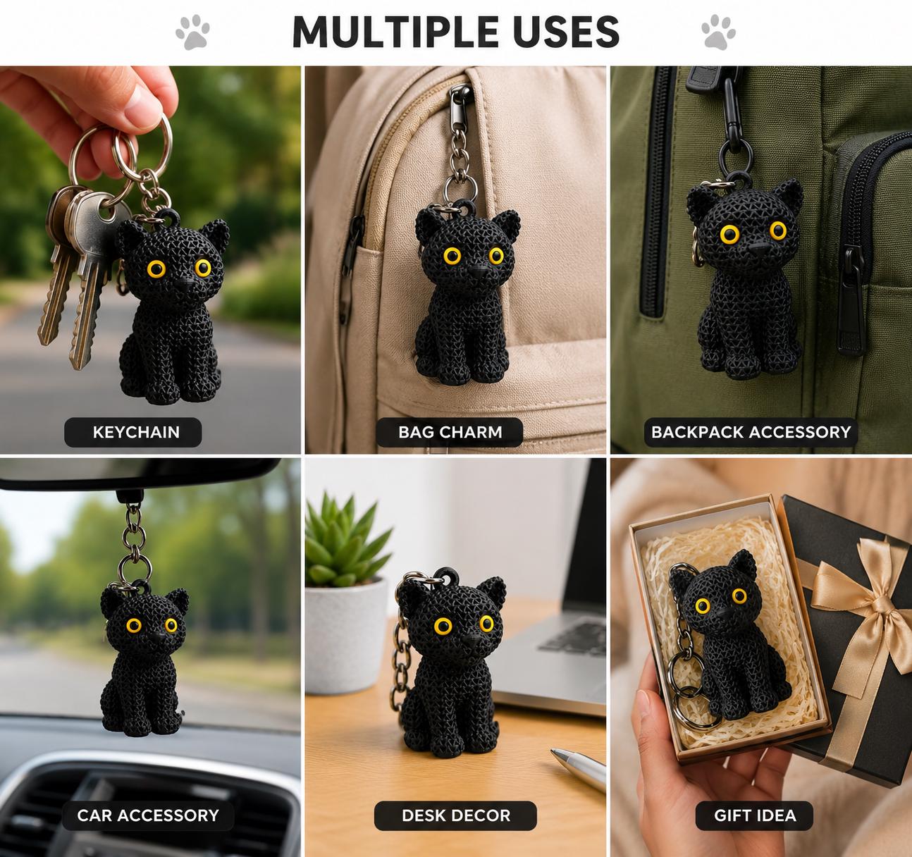Knitted Black Panther Keychain | 3D Printed Panther Decor