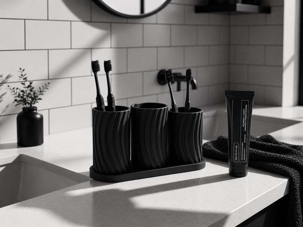 Minimalist Bathroom Organizer Set | 3D Printed Holder Tray | Red Black White Decor