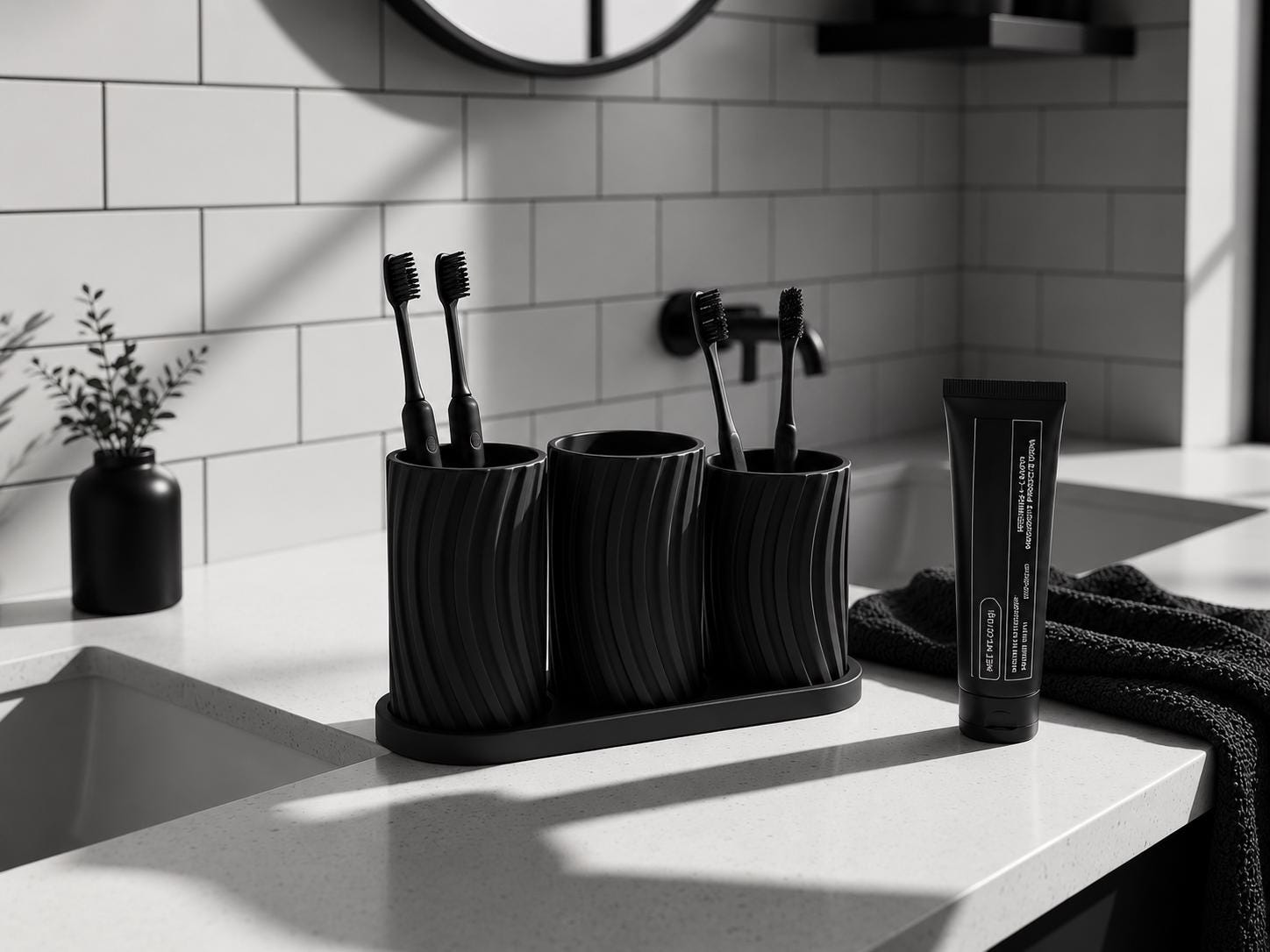 Minimalist Bathroom Organizer Set | 3D Printed Holder Tray | Red Black White Decor