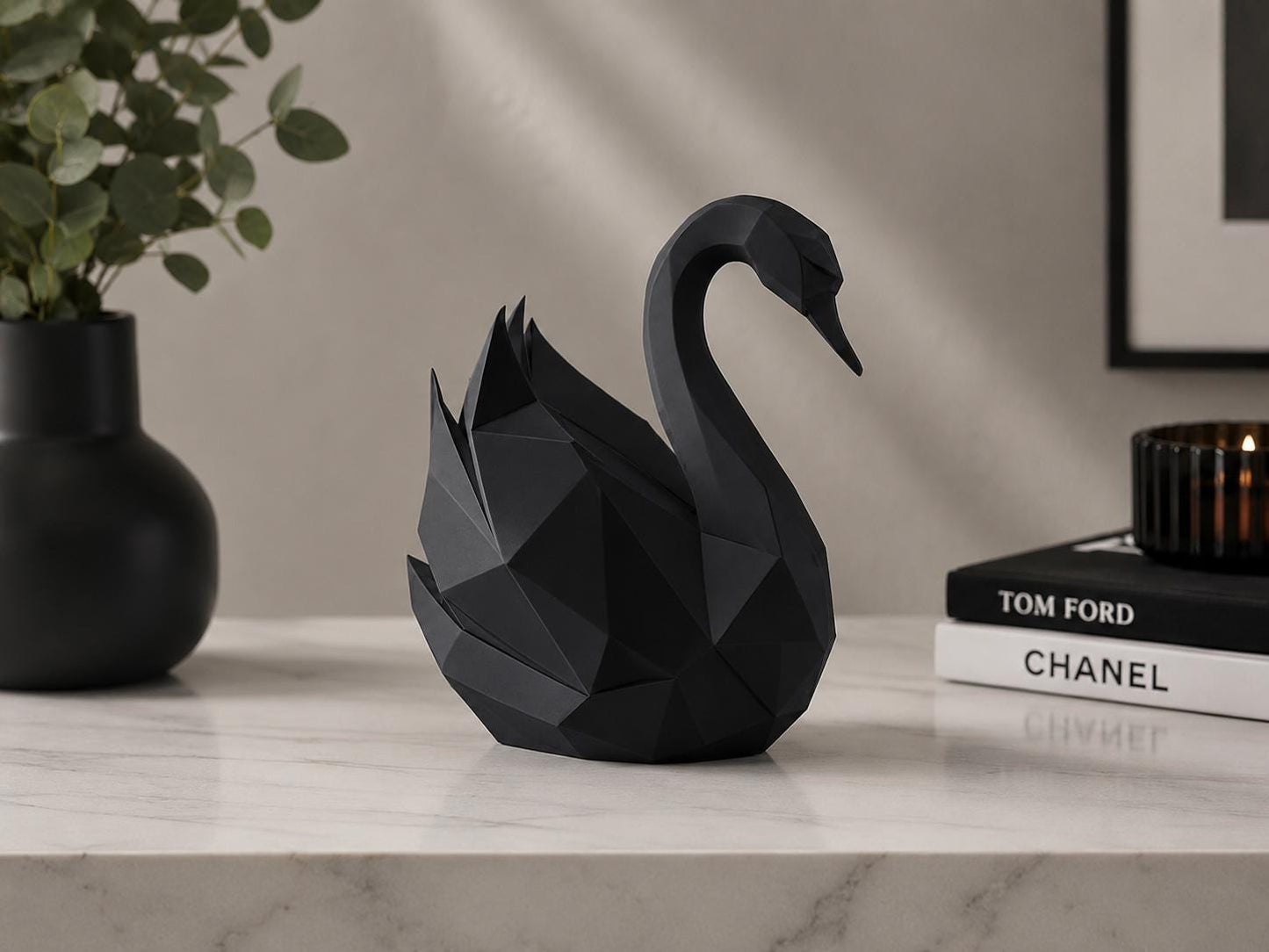 Geometric Swan Decor | Minimalist 3D Printed Modern Home Accent Statue