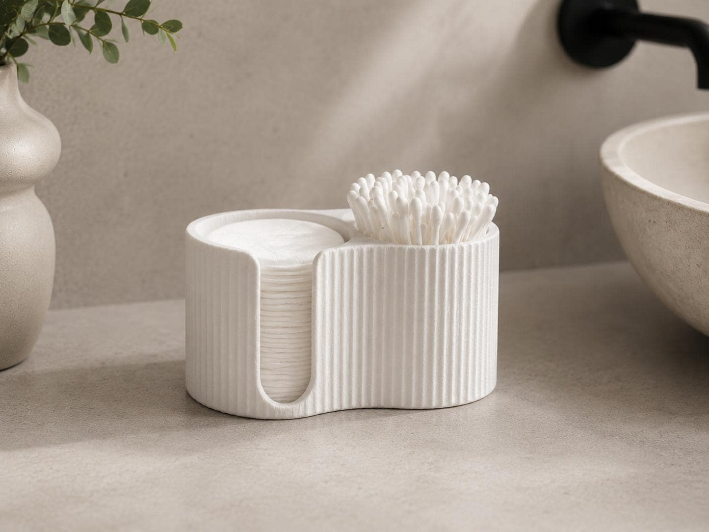 Minimalist Bathroom Organizer | Cotton Pad & Q Tip Holder | Black White Decor