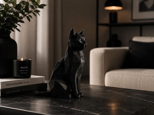 Geometric Black Cat Sculpture | Modern Minimalist Home Decor Statue