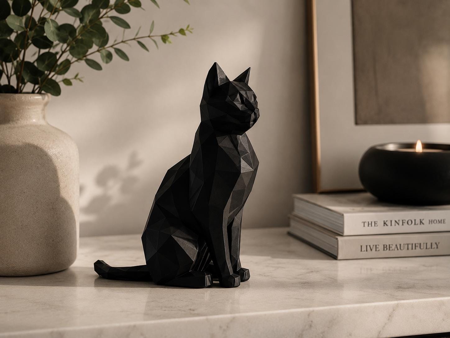 Geometric Black Cat Sculpture | Modern Minimalist Home Decor Statue
