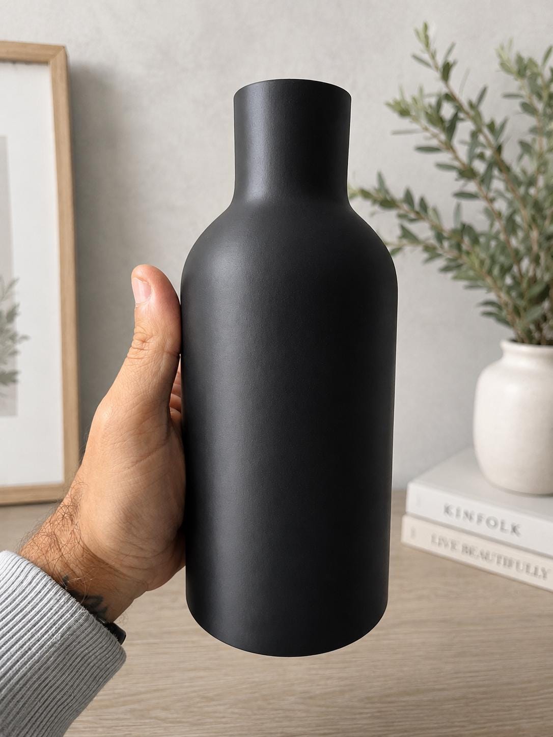 Modern Black Vase & Candle Holder Set | Minimalist Tray Decor | 3D Printed Centerpiece