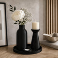 Modern Black Vase & Candle Holder Set | Minimalist Tray Decor | 3D Printed Centerpiece