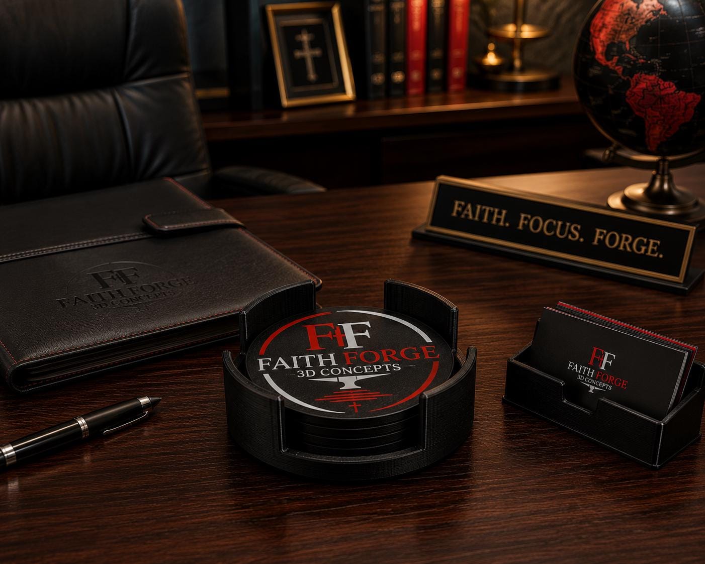 Custom Logo Coaster Set with Holder | Personalized Business Coasters