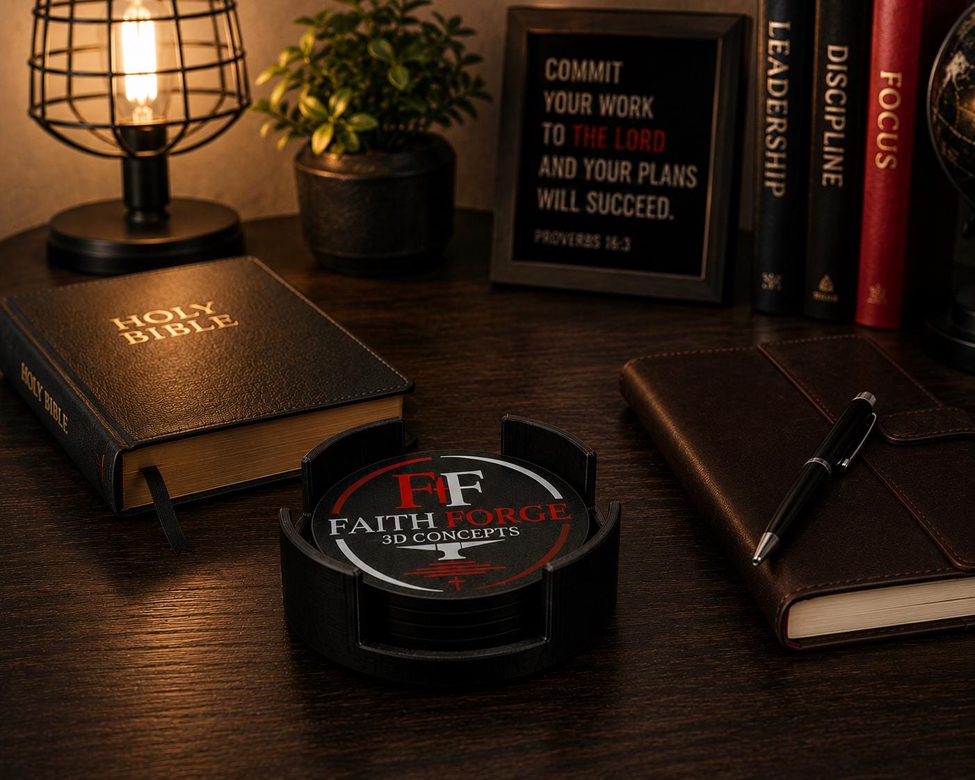Custom Logo Coaster Set with Holder | Personalized Business Coasters