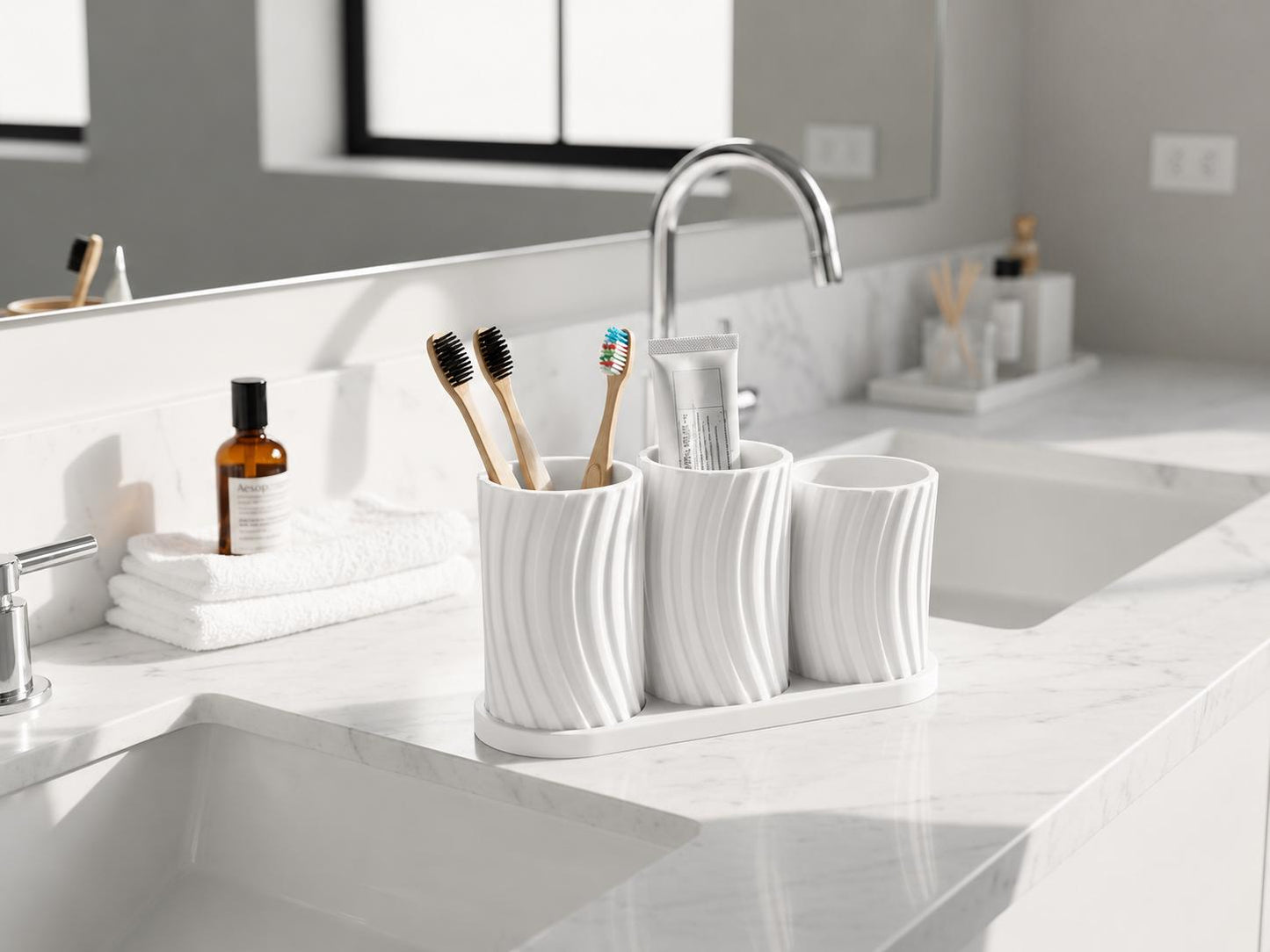Minimalist Bathroom Organizer Set | 3D Printed Holder Tray | Red Black White Decor