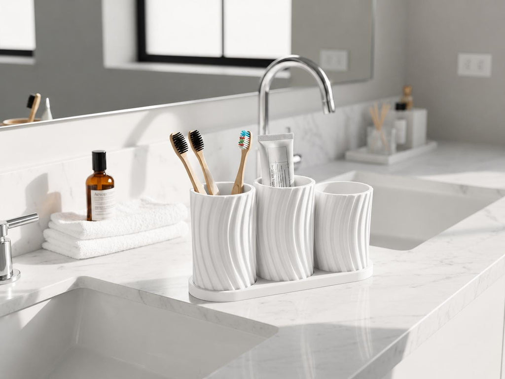 Minimalist Bathroom Organizer Set | 3D Printed Holder Tray | Red Black White Decor