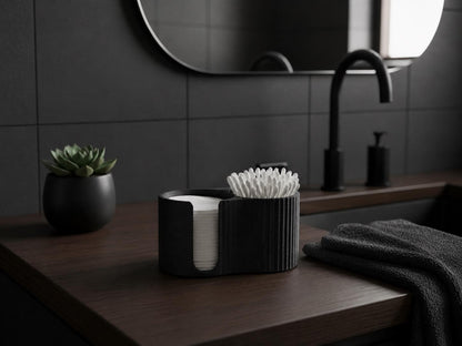 Minimalist Bathroom Organizer | Cotton Pad & Q Tip Holder | Black White Decor