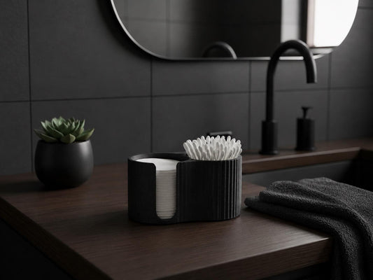 Minimalist Bathroom Organizer | Cotton Pad & Q Tip Holder | Black White Decor