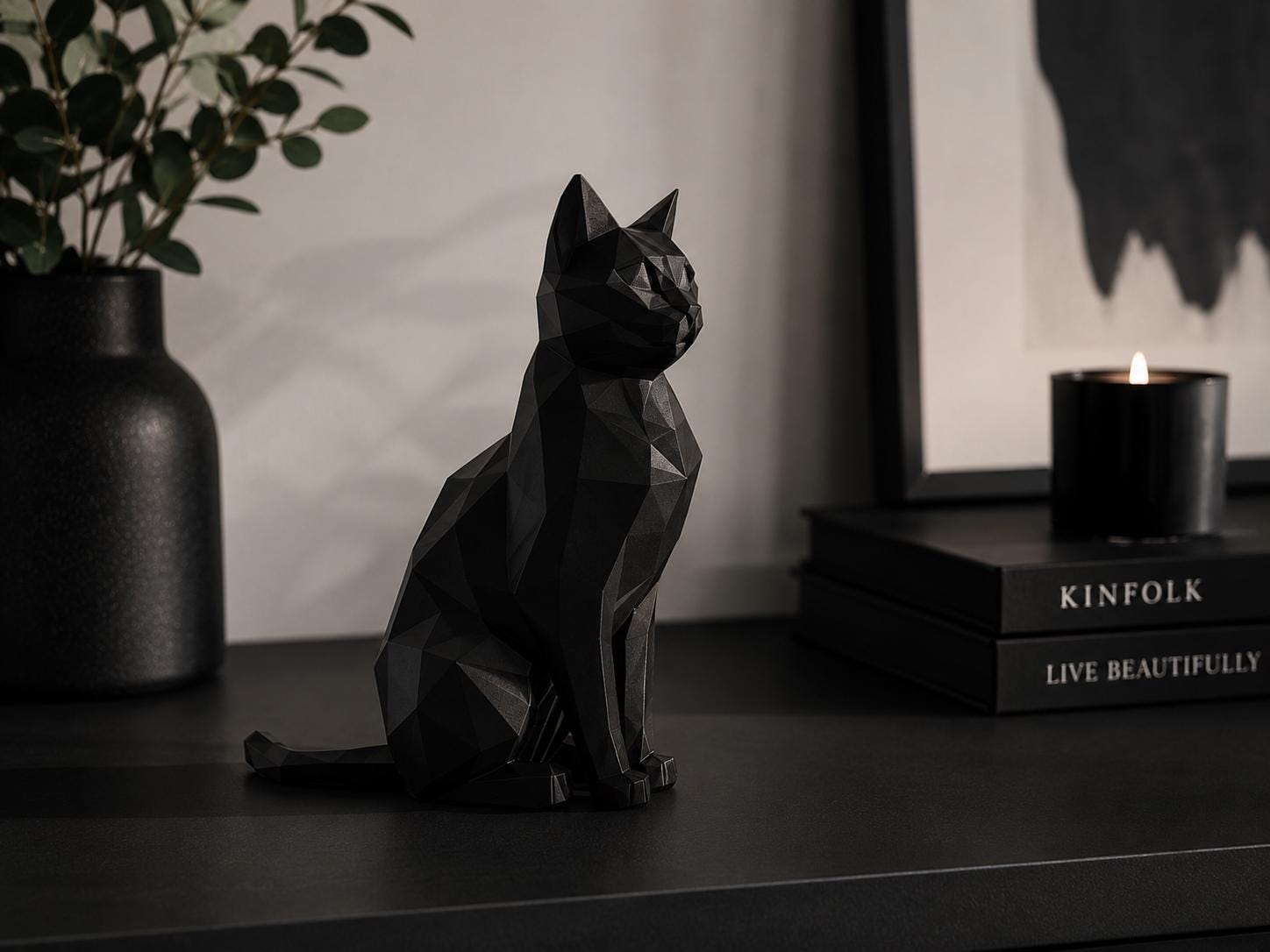 Geometric Black Cat Sculpture | Modern Minimalist Home Decor Statue