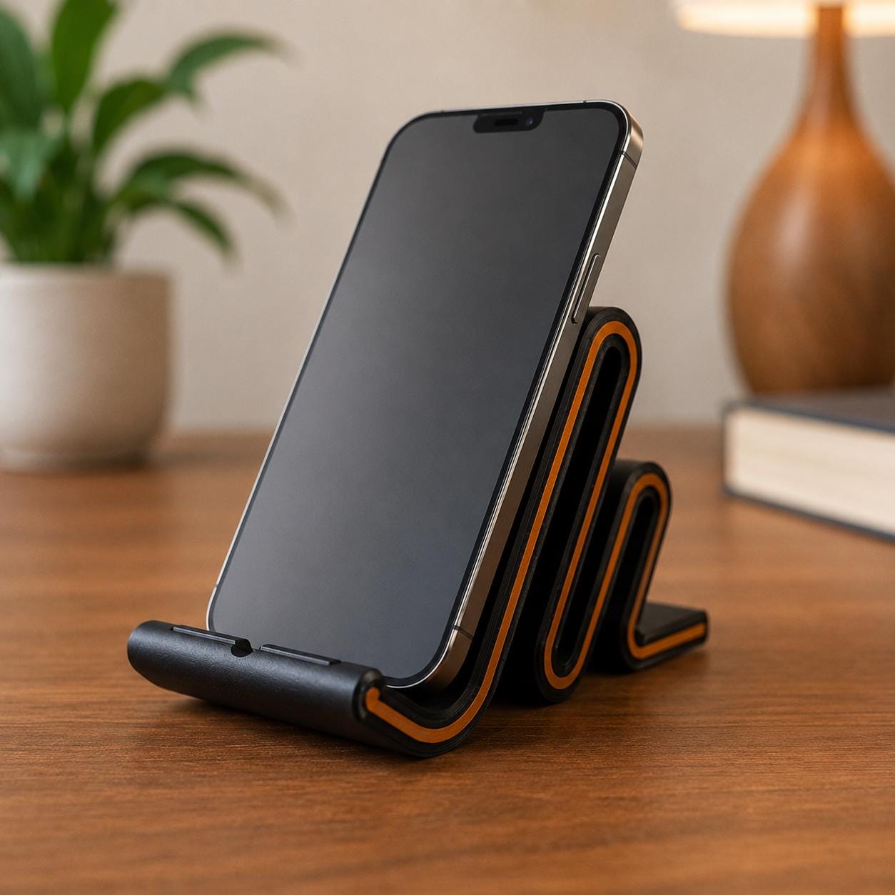 Modern Wave Phone Stand | Minimalist Desk Phone Holder | 3D Printed Dock