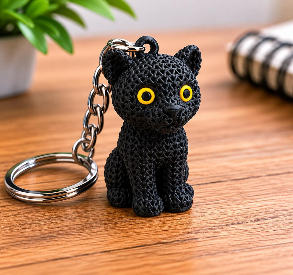 Knitted Black Panther Keychain | 3D Printed Panther Decor