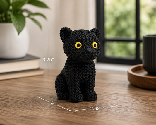 Knitted Black Panther Figurine | 3D Printed Panther Decor