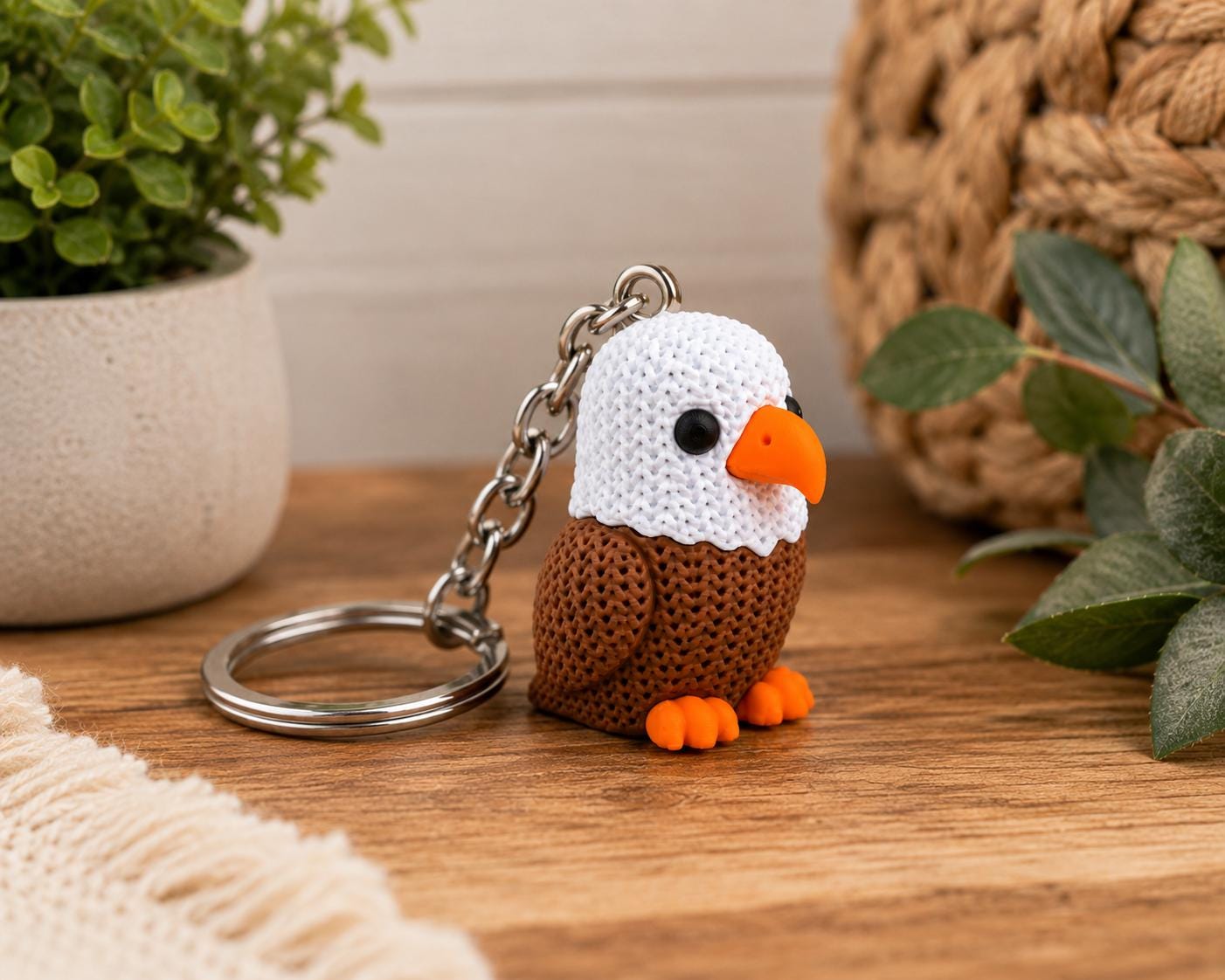 Knitted Eagle Keychain | 3D Printed Bald Eagle Decor Gift