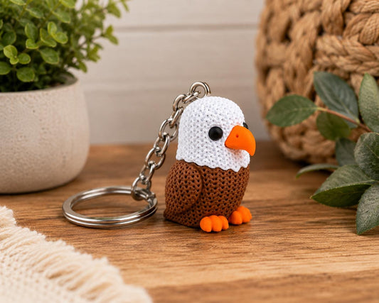Knitted Eagle Keychain | 3D Printed Bald Eagle Decor Gift