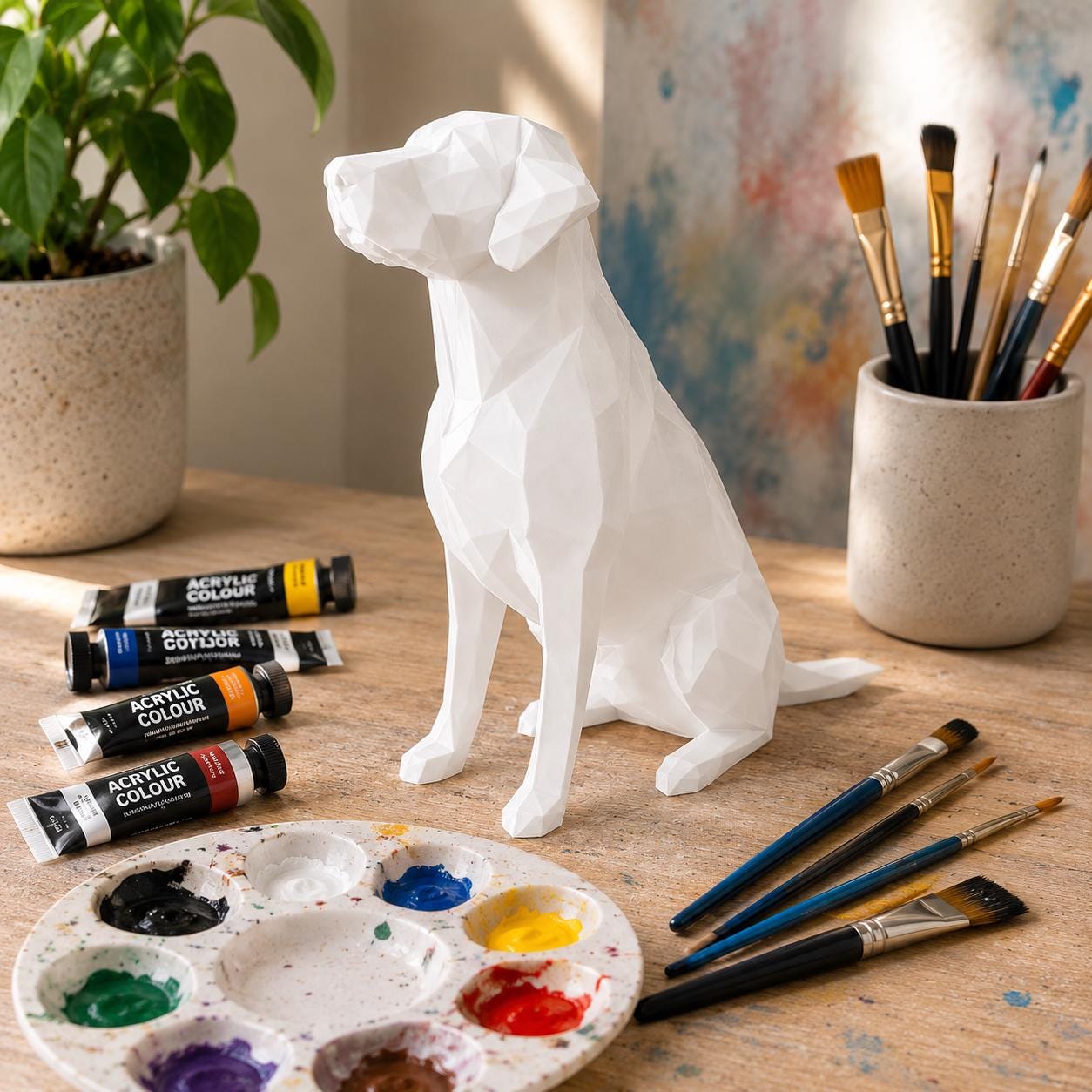 Custom Paintable Geometric Dog Sculpture | DIY Acrylic Paint Project | Low Poly Dog Decor