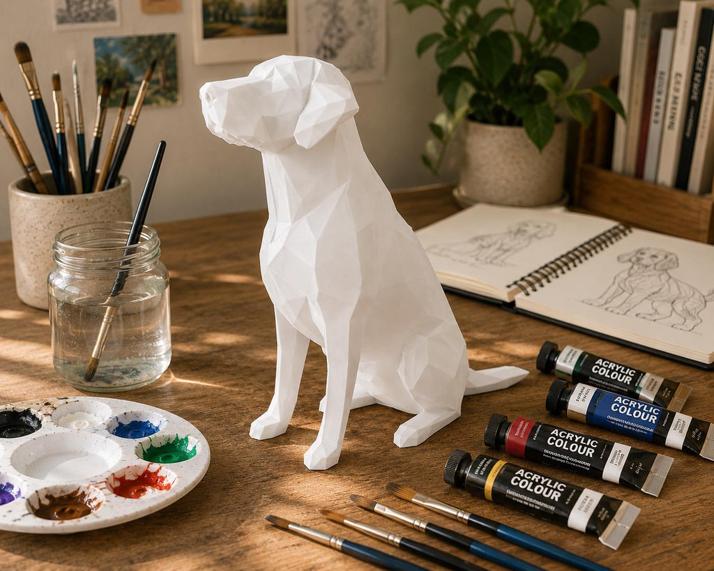 Custom Paintable Geometric Dog Sculpture | DIY Acrylic Paint Project | Low Poly Dog Decor