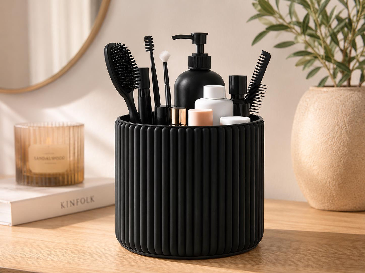 Modern Bathroom Organizer | Ribbed Vanity Storage Holder