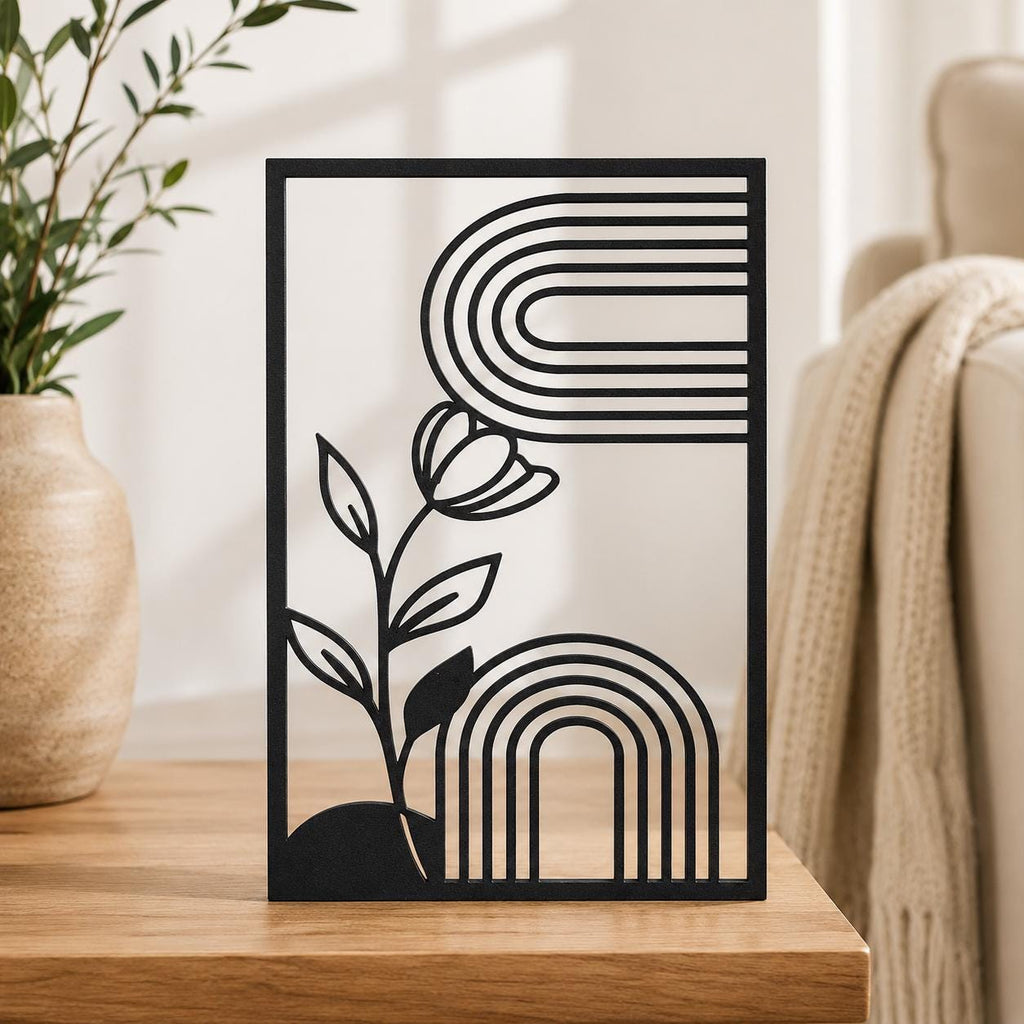 Minimalist Boho Wall Art Set | Modern Floral Geometric Decor | 3D Printed Panels