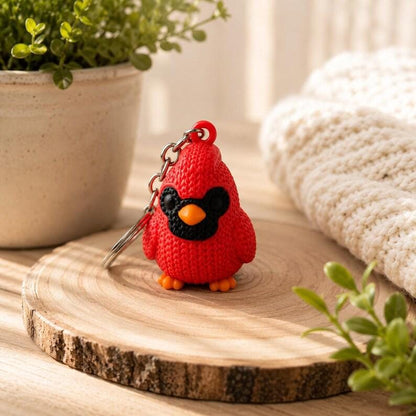 Knitted Cardinal Keychain | Red Bird Key Ring | Backpack Charm | Memorial Gift