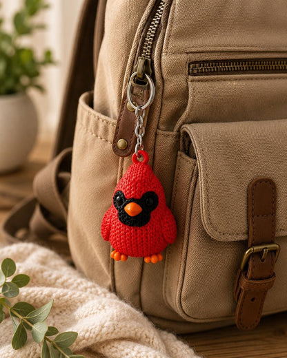 Knitted Cardinal Keychain | Red Bird Key Ring | Backpack Charm | Memorial Gift