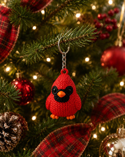 Knitted Cardinal Keychain | Red Bird Key Ring | Backpack Charm | Memorial Gift