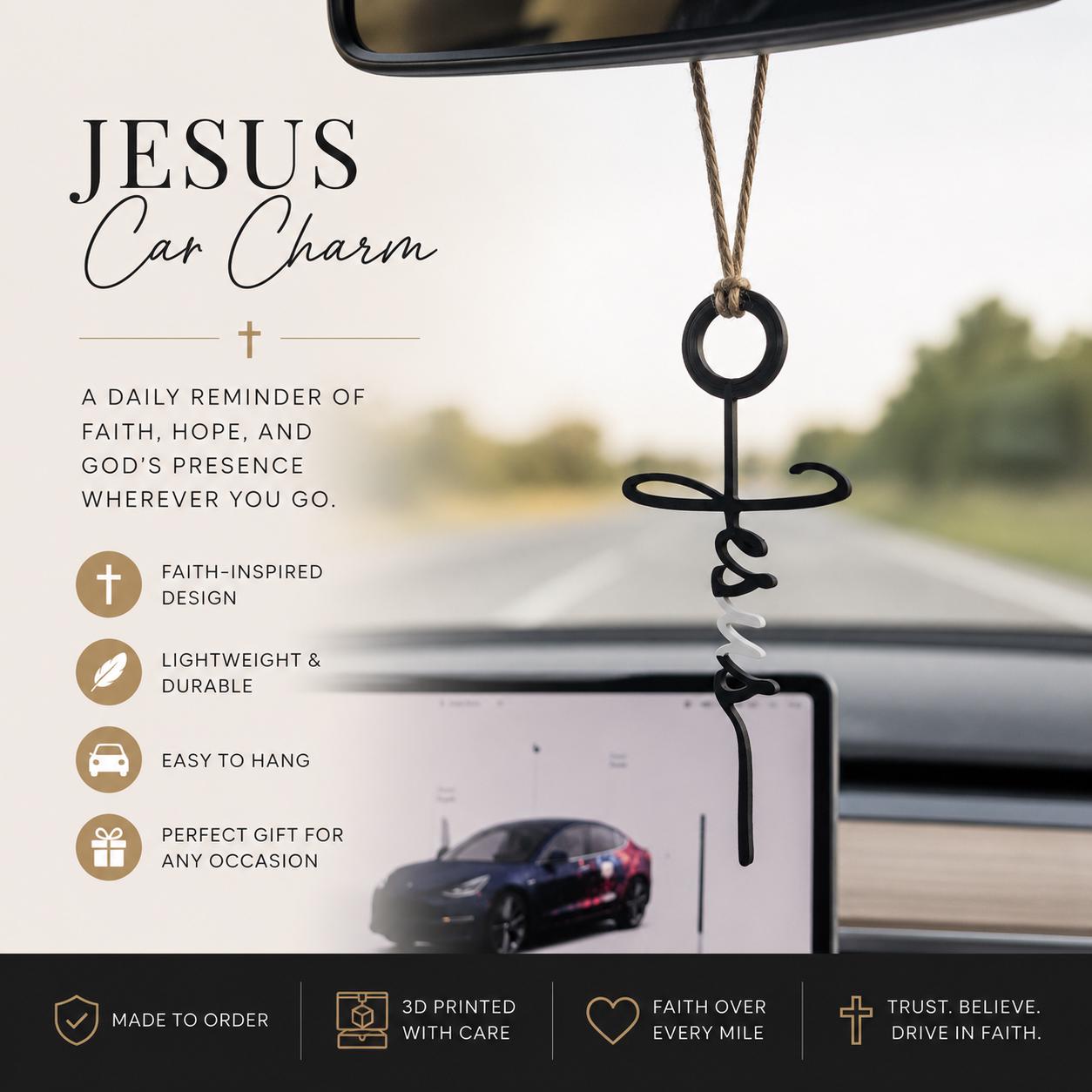 Jesus Car Charm | Christian Rearview Mirror Hanger | Faith Car Accessory