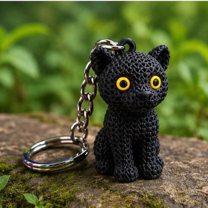 Knitted Black Panther Keychain | 3D Printed Panther Decor