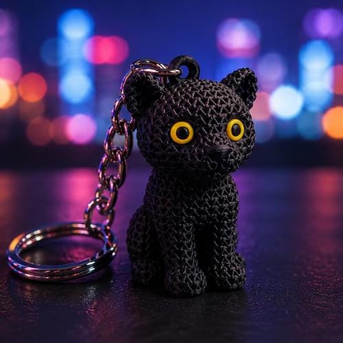 Knitted Black Panther Keychain | 3D Printed Panther Decor