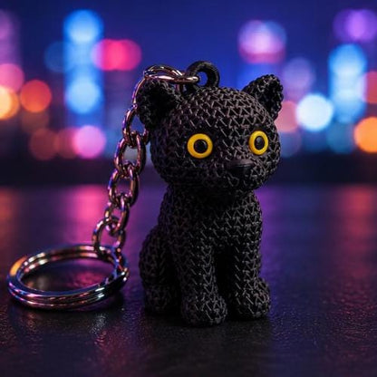 Knitted Black Panther Keychain | 3D Printed Panther Decor