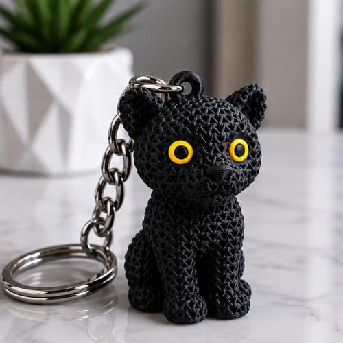 Knitted Black Panther Keychain | 3D Printed Panther Decor