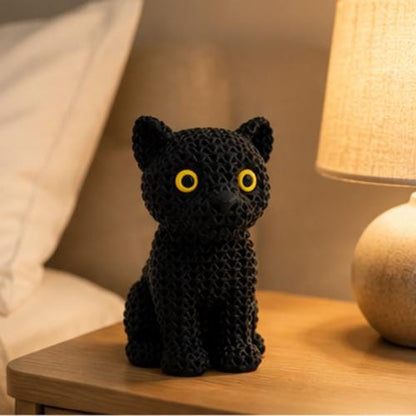 Knitted Black Panther Figurine | 3D Printed Panther Decor