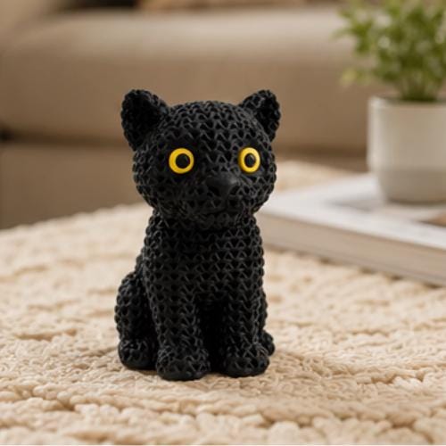 Knitted Black Panther Figurine | 3D Printed Panther Decor