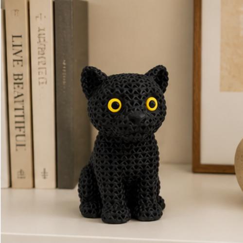 Knitted Black Panther Figurine | 3D Printed Panther Decor
