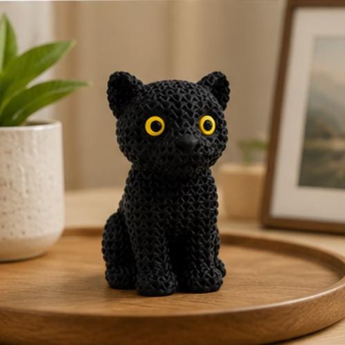 Knitted Black Panther Figurine | 3D Printed Panther Decor