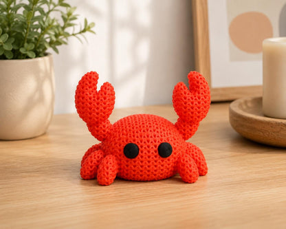 Knitted Crab Figurine | 3D Printed Desk Decor, Coastal Charm Shelf Sitter