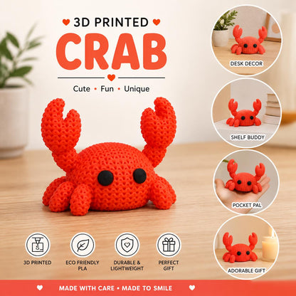 Knitted Crab Figurine | 3D Printed Desk Decor, Coastal Charm Shelf Sitter