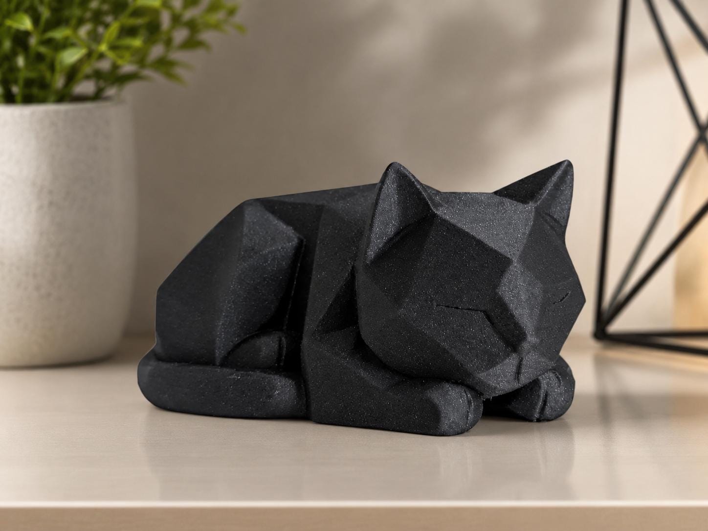 Geometric Black Cat Sculpture | Modern Minimalist Cat Decor
