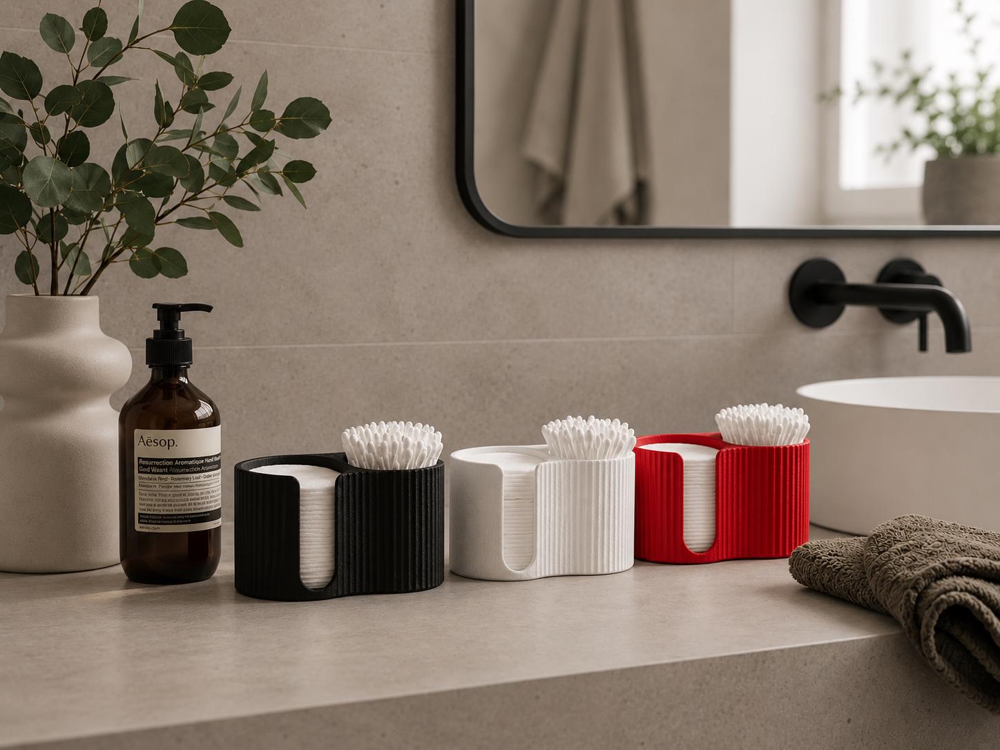 Minimalist Bathroom Organizer | Cotton Pad & Q Tip Holder | Black White Decor