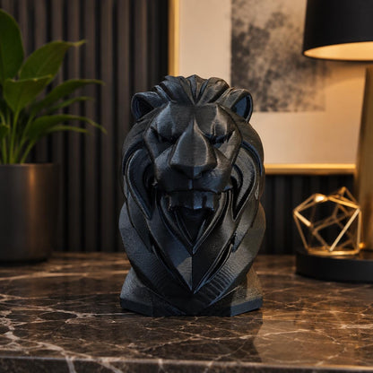 Modern Lion Bust Sculpture | 3D Printed Lion Decor | Office Shelf Art