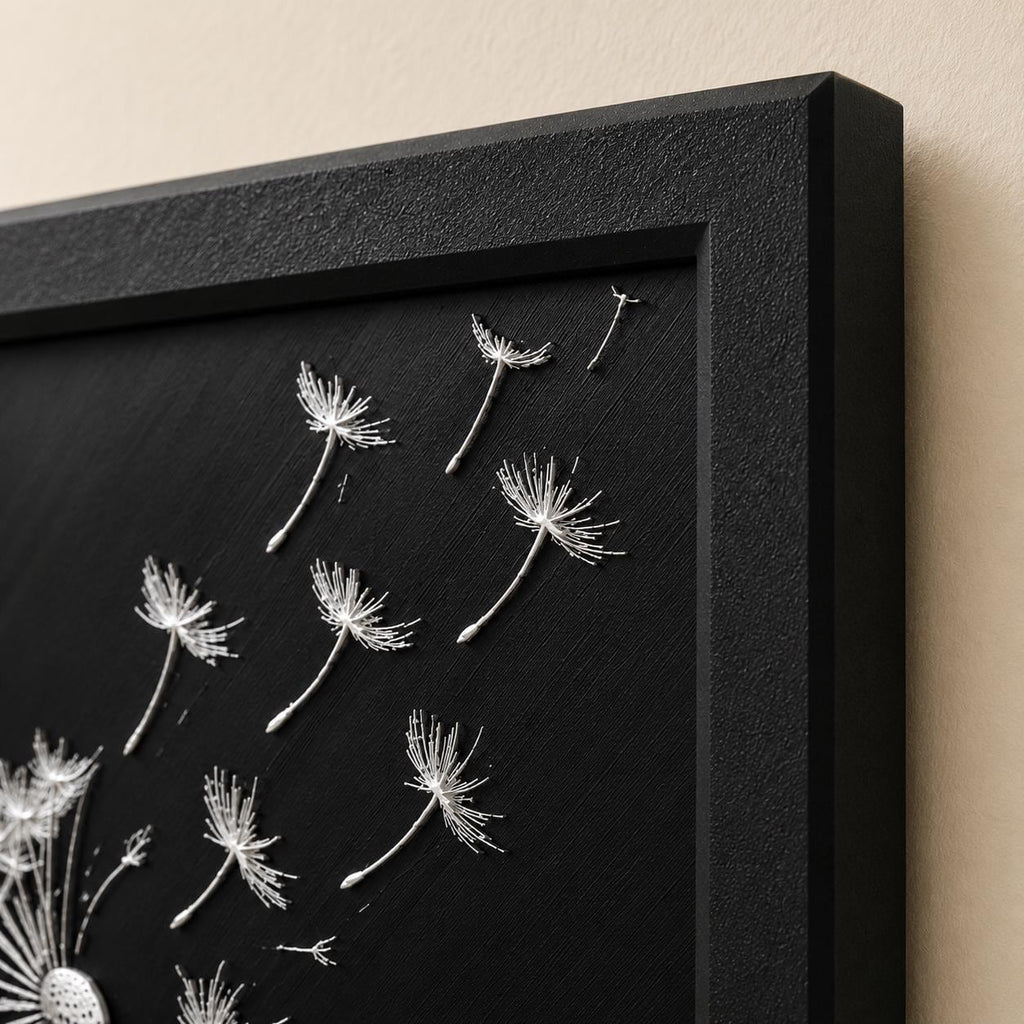 Dandelion Wishes 3D Raised Artwork | Black White Botanical Framed Decor
