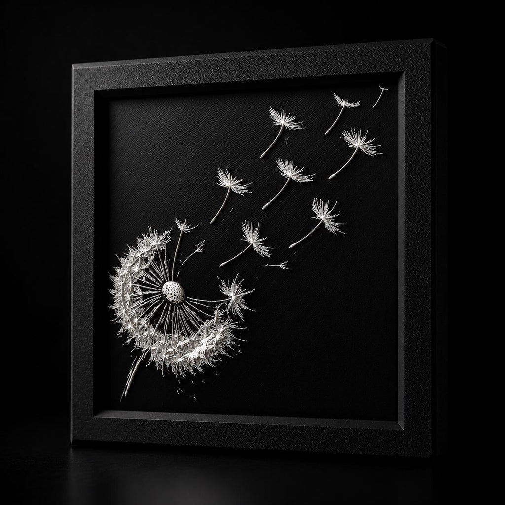 Dandelion Wishes 3D Raised Artwork | Black White Botanical Framed Decor