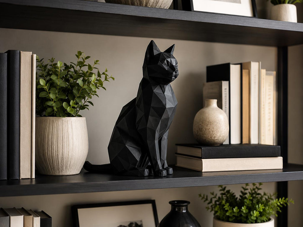 Geometric Black Cat Sculpture | Modern Minimalist Home Decor Statue