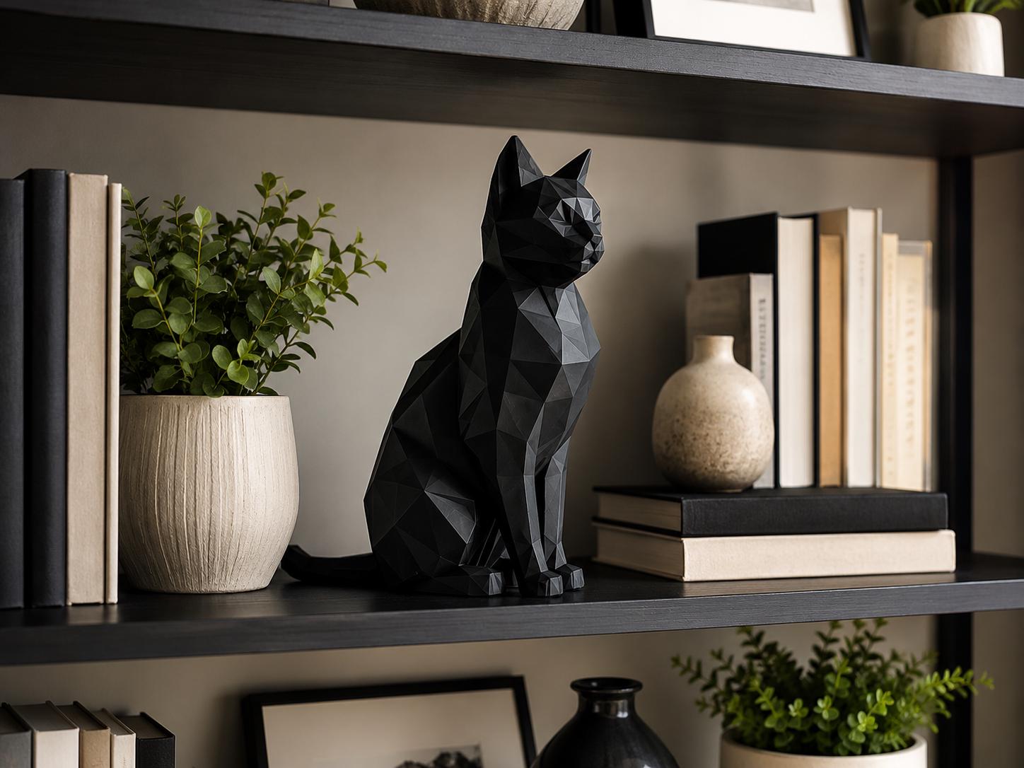 Geometric Black Cat Sculpture | Modern Minimalist Home Decor Statue