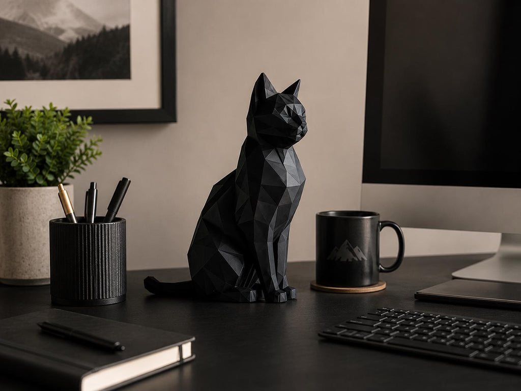 Geometric Black Cat Sculpture | Modern Minimalist Home Decor Statue