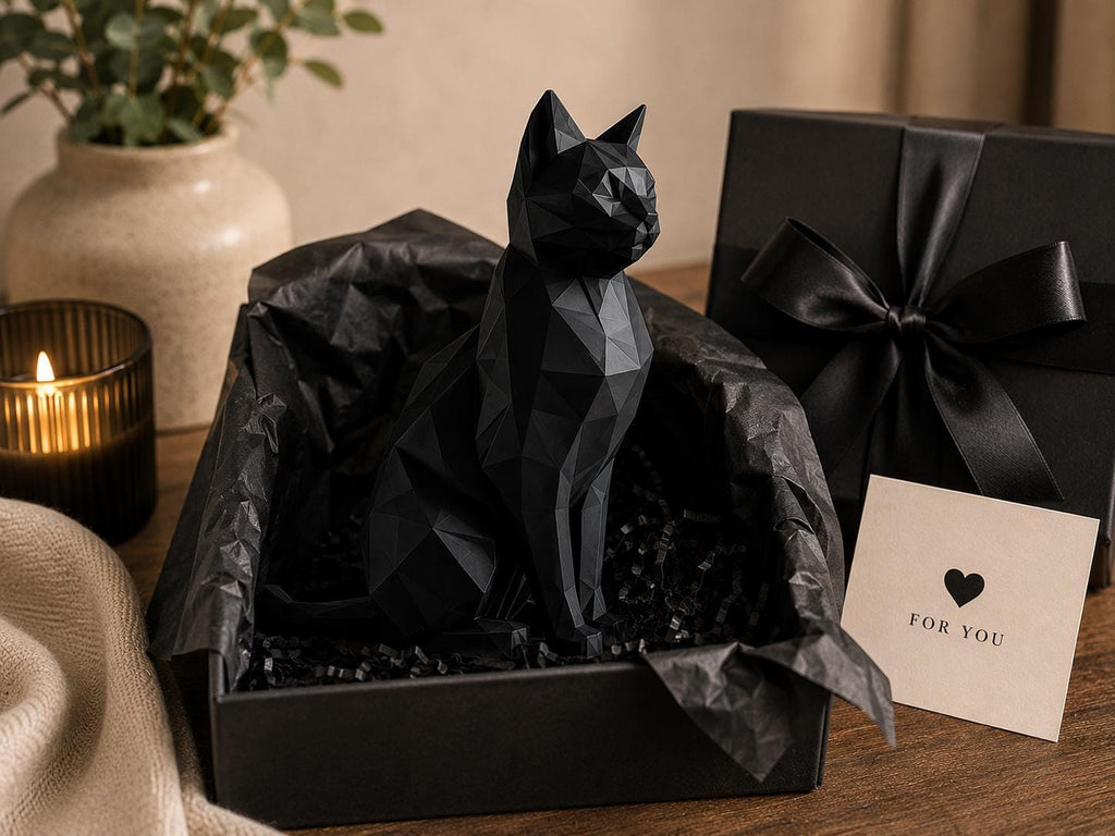 Geometric Black Cat Sculpture | Modern Minimalist Home Decor Statue
