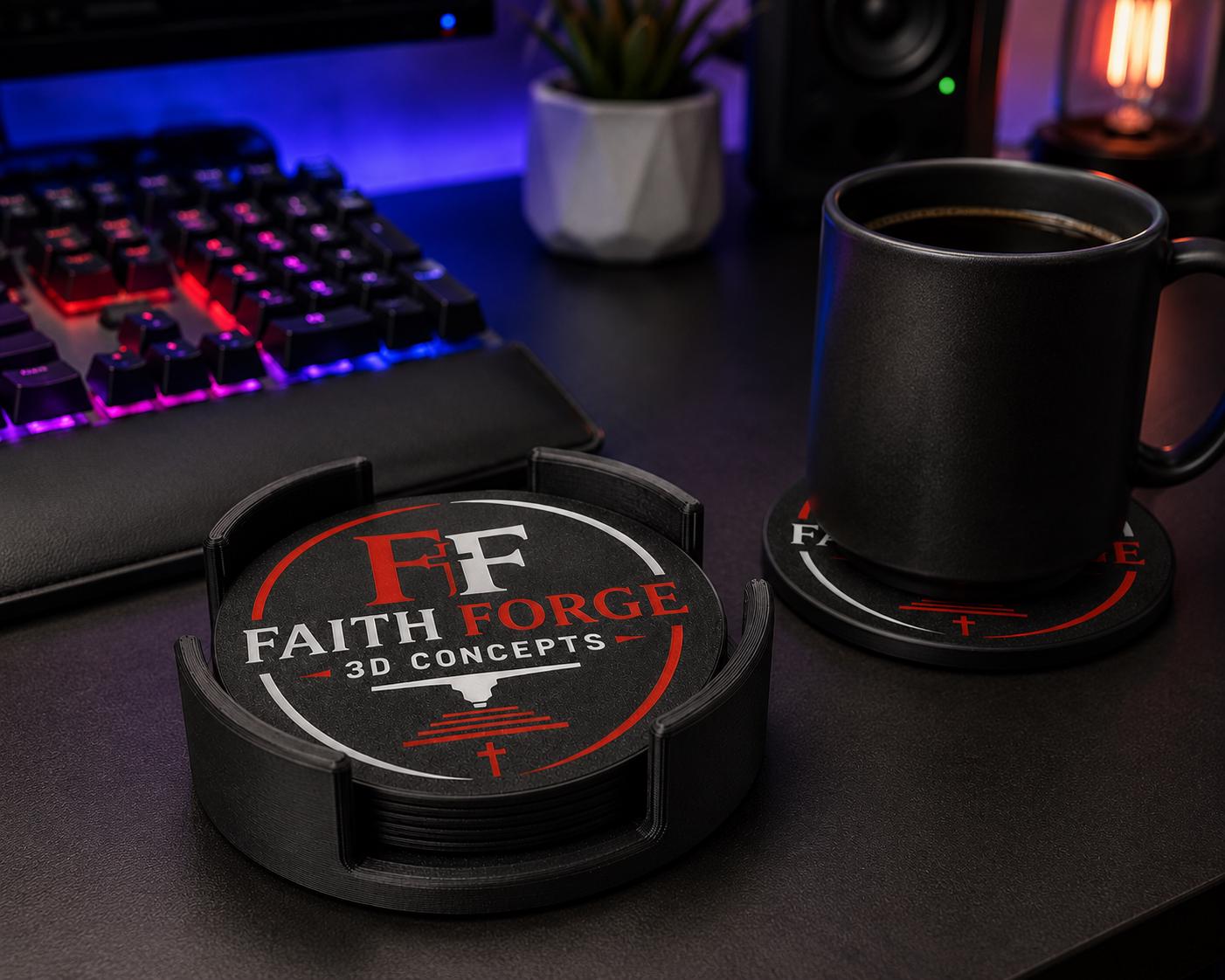 Custom Logo Coaster Set with Holder | Personalized Business Coasters