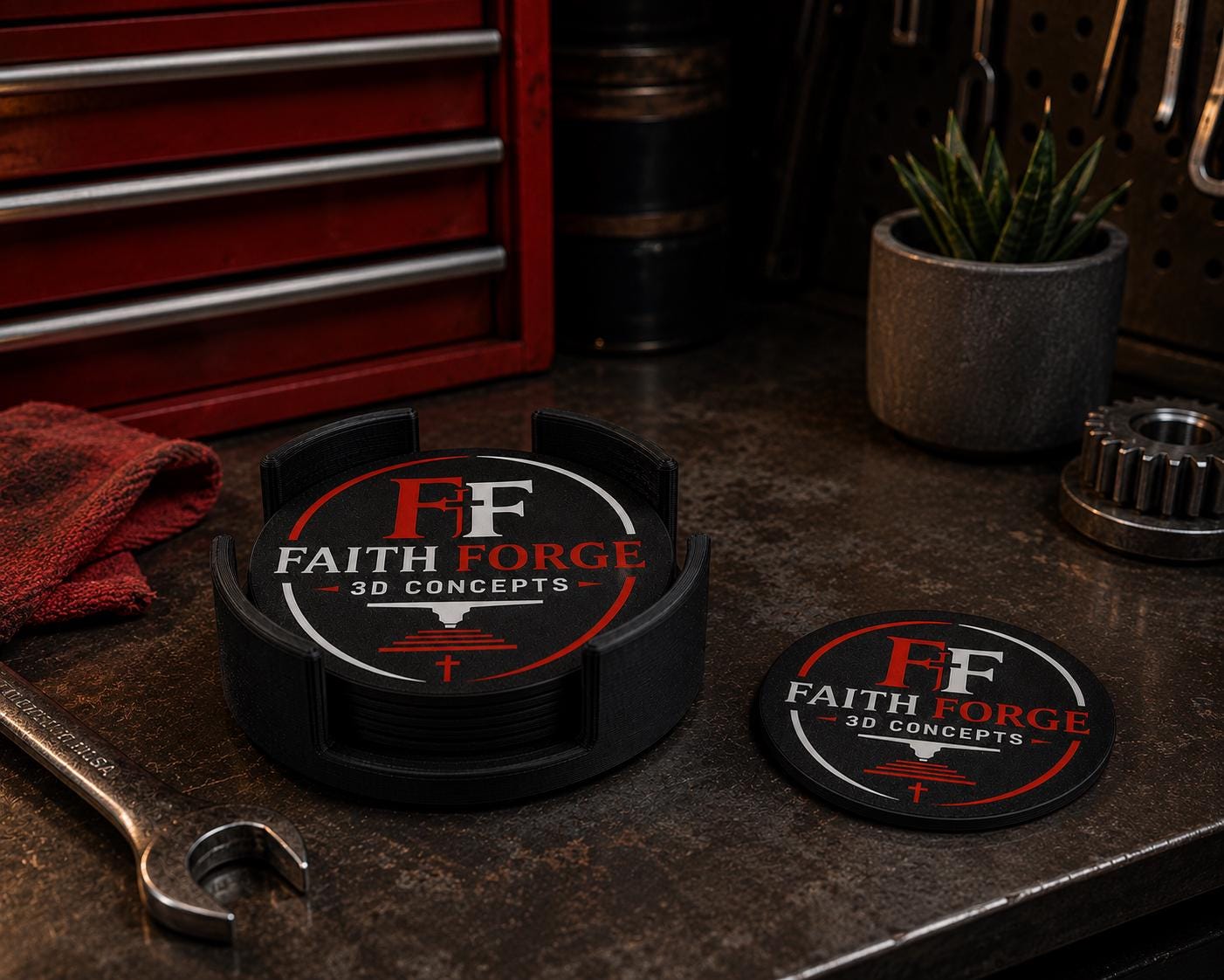 Custom Logo Coaster Set with Holder | Personalized Business Coasters